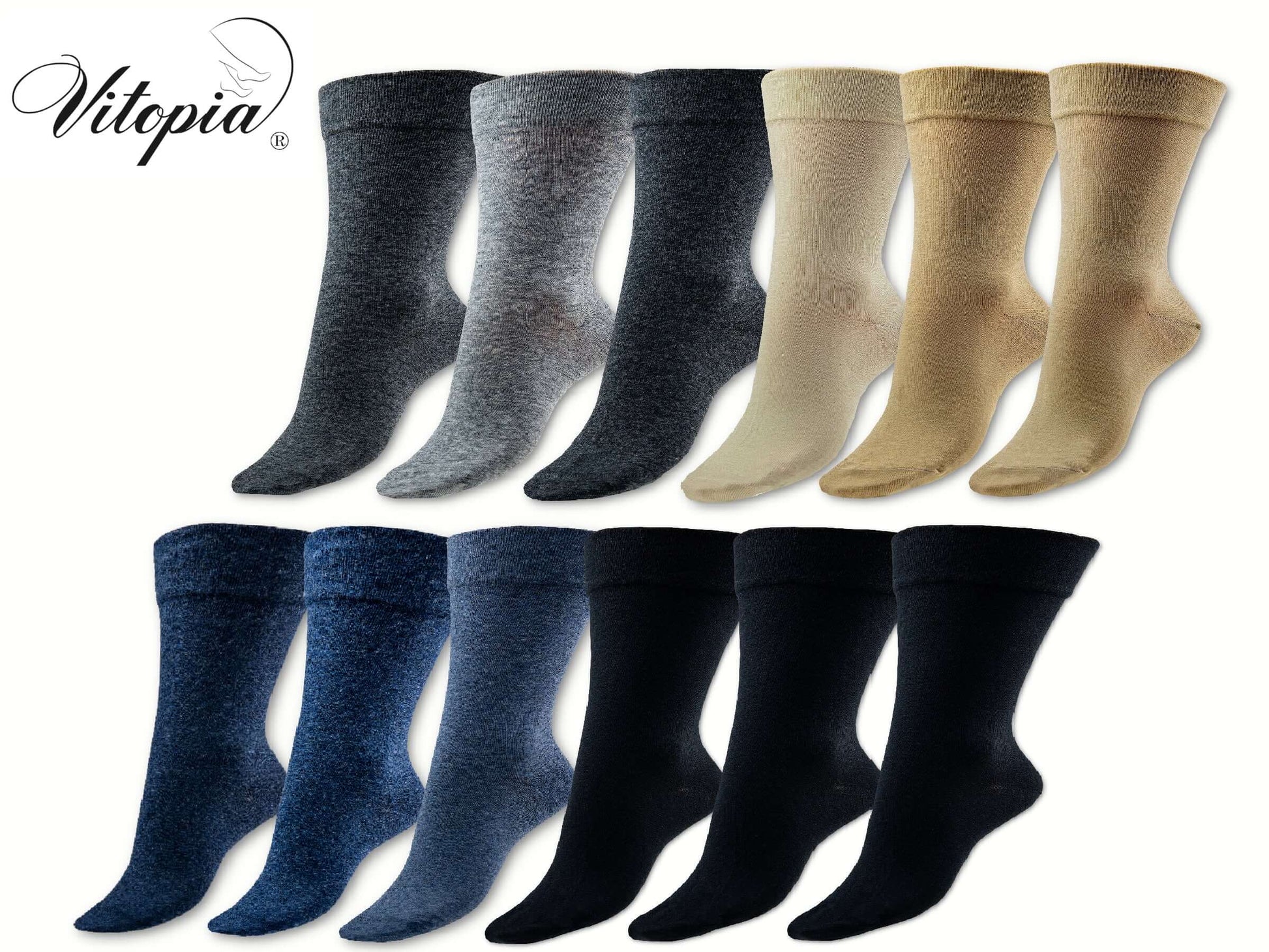 Gesundheitssocken | 6 Paar | Herren | Vitopia® Diabetikersocken | extra weiter Bund in Trichterform